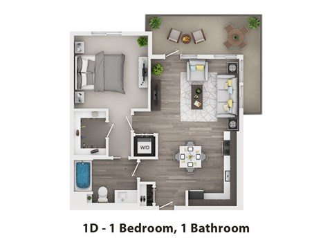 Floor plan for 1 bed, 1 bath, 703 sqft